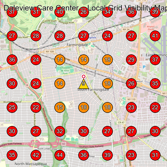 Daleview Care Center GeoGrid visibility map for Rehabilitation Center in Amityville